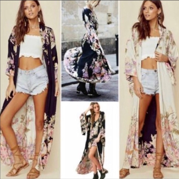 SOLD NEW SPELL "Blue Skies" Cream Floral Kimono OS - Picture 7 of 7